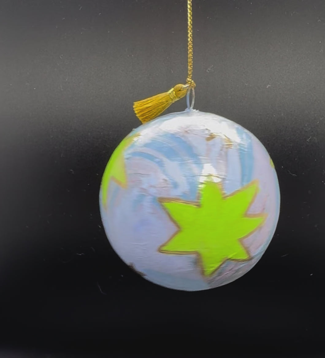 Neon Green on Marbled Blue Ornament